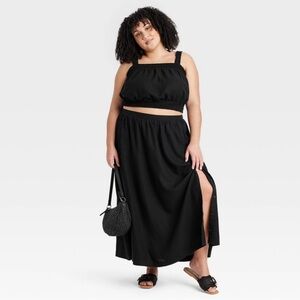 AVA & VIV linen maxi skirt, blk,  sz 1X